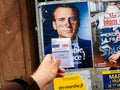 Emmanuel Macron portrait poster with Bilderberg group member ins