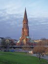 Emmaus church with s-bahn track in front, view from GÃÂ¶rlitzer parc.