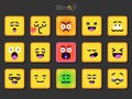 Square Emoticons Yellow Emoji faces emoticon smile, digital smiley expression emotion feelings, chat cartoon emotes