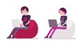 Emo boy and girl sitting and working Royalty Free Stock Photo