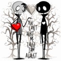 Emo Ghost Sad Character in Love Creepy and Weird Anti Valentine`s Day Vector Illustration