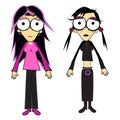 Emo Girls. Rock Girls. Young Ladies Vector Cartoon