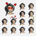 Emo hair girl emotions. Facial expression. woman Avatar. Hand drawn style vector