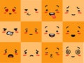 Emogi face square. Emotional characters experience yellow joyful hearts with love eyes astonished sobbing. Royalty Free Stock Photo