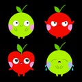 Emoji Apple icon. Emoticon. Cute cartoon kawaii smiling sad angry crying in love baby character.Green red color. Funny fruit. Royalty Free Stock Photo