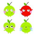Emoji Apple icon. Emoticon. Red green color. Cute cartoon kawaii smiling sad angry crying in love baby character. Different
