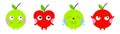 Emoji Apple icon set. Emoticon. Cute cartoon kawaii smiling sad angry crying in love character. Different emotion face. Green red