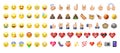 Emoji big set. High quality emoticons isolated on a white background. Heart, hands, yellow smiles, emoji set. Social