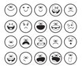 Emoji black and white characters vector set. Emoticon doodle emojis faces with funny and crazy facial emotion for drawing emoticon