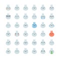 Emoji bunny icon vector set. Flat cute korean style emoticons.