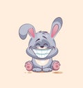 Emoji character cartoon Gray leveret with a huge smile from ear to sticker emoticon