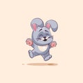 Emoji character cartoon Gray leveret jumping for joy, happy sticker emoticon