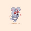 Emoji character cartoon Gray leveret in love flying with hearts sticker emoticon