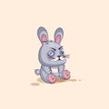 Emoji character cartoon Gray leveret squints and looks suspiciously sticker emoticon