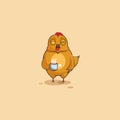 Emoji character cartoon Hen nervous with cup of coffee