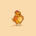 Emoji character cartoon Hen squints and looks suspiciously