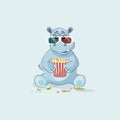 Emoji character cartoon Hippopotamus chewing popcorn, watching movie Royalty Free Stock Photo