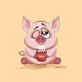 Emoji character cartoon Pig just woke up with cup of coffee sticker emoticon