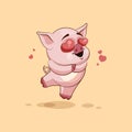 Emoji character cartoon Pig in love flying with hearts sticker emoticon