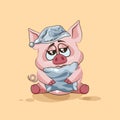 Emoji character cartoon sleepy Pig in nightcap with pillow sticker emoticon