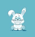 Emoji character cartoon White leveret with a huge smile from ear, sticker emoticon