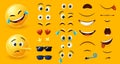 Emoji character kit. Custom emoticon constructor with different eyes and mouth shapes elements combinations for unique