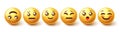 Emoji characters vector set. Smiley emoticons happy, sad and surprised in yellow face icon collection for 3d emojis reaction. Royalty Free Stock Photo