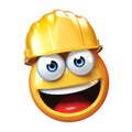 Emoji construction worker isolated on white background, emoticon wearing hard hat 3d rendering