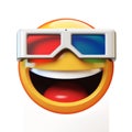 Emoji with 3d glasses isolated on white background, emoticon watching 3d movie, 3d rendering