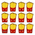 Emoji emoticon french fries with a lot of variation Set of kawaii face french fries emoticons. Isolated on white Royalty Free Stock Photo