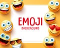 Emoji emoticons vector background template. Emoji background text in white space with group of smiley emojis.