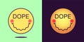 Emoji face icon with phrase Dope. Stoned emoticon with text Dope. Set of cartoon faces, emotion icon for social media