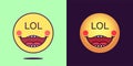 Emoji face icon with phrase Lol. Laughing emoticon with text Lol. Set of cartoon faces, emotion icon for social media Royalty Free Stock Photo