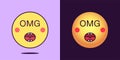 Emoji face icon with phrase OMG. Excited emoticon with text OMG. Set of cartoon faces, emotion icon for social media