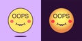 Emoji face icon with phrase Oops. Silly emoticon with text Oops. Set of cartoon faces, emotion icon for social media