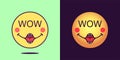 Emoji face icon with phrase Wow. Enthusiastic emoticon with text Wow. Set of cartoon faces, emotion icon