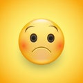 Emoji face that is a little bit sad, with a slight frown and neutral eyes on yellow background