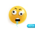 Emoji face. Realistic 3d design. Emoticon yellow glossy color. Icon in plastic cartoon style