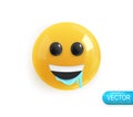 Emoji face. Realistic 3d design. Emoticon yellow glossy color. Icon in plastic cartoon style