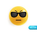 Emoji face. Realistic 3d design. Emoticon yellow glossy color. Icon in plastic cartoon style