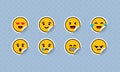Emoji face in sticker shape. Emoticon icon flat. Emoticons collection. Yellow cartoon faces set emoji. Vector EPS 10. Isolated on Royalty Free Stock Photo