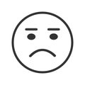 Emoji face with upset emotion, droopy mouth corners, dejected look, glumness mimicry. Unhappy, sad, depressed emotion