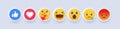 Emoji from Facebook. Emoticon, tear, heart, cry, thumb up, laugh, send reaction, like button, surprized