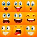 Emoji faces. Funny face expressions, caricature emotions. Cute character with different expressive eyes and mouth Royalty Free Stock Photo