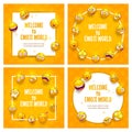 Emoji frames. Funny square backgrounds with comic yellow faces. Royalty Free Stock Photo