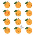 Set Kawaii Cartoon Apricot. Vector Illustration EPS.