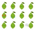 Set Kawaii Cartoon Lime. Vector Illustration EPS.