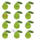 Set Kawaii Cartoon Guava. Vector Illustration EPS.