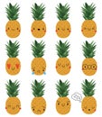 Set Kawaii Cartoon Pineapple. Vector Illustration Royalty Free Stock Photo