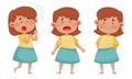 Emoji Girl with Different Face Expressions Like Scared and Happy Face Vector Set